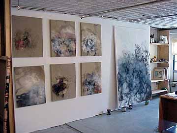 Charles Hewitt studio with Veils paintings