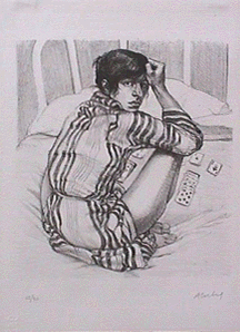 Abeles' Lithograph Woman Playing Solitaire