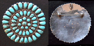 Vintage Navajo Turquoise with brown  matrix cluster pin