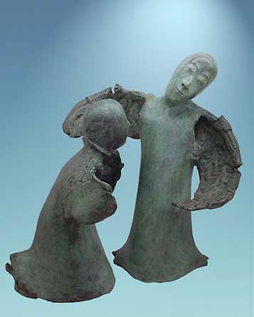 Annemarie Slipper bronze sculpture pair Dancing Angel and Companion