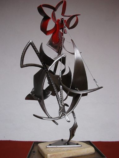 Javier Astorga bent iron sculpture Awakening Rooster